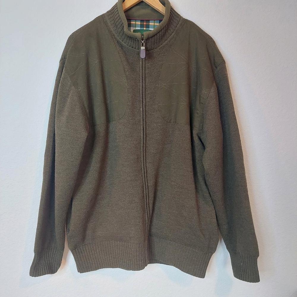 ORVIS Ultimate Foul Weather Sweater Green Lined Wool Full Zip Men's Large